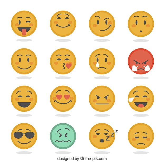 Varios emoticonos expresivos en diseño plano