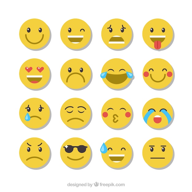 Vector gratuito varios emoticonos expresivos planos