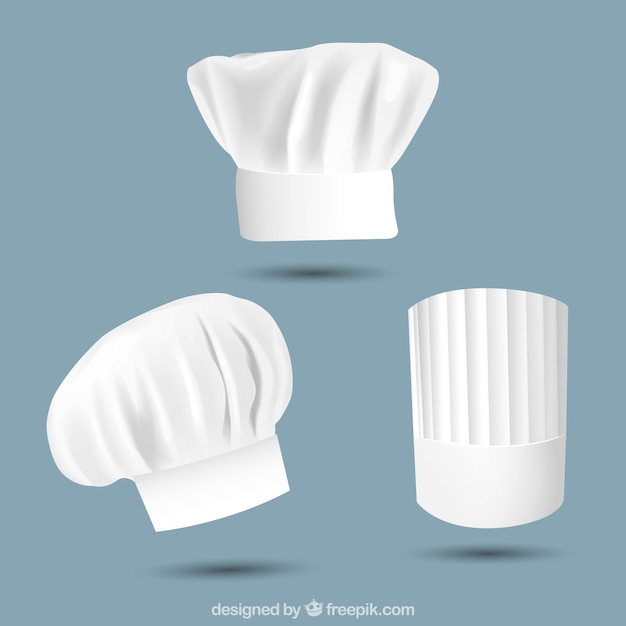 Varios gorros de cocinero en diseño realista