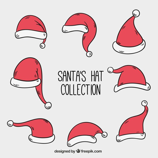 Varios gorros decorativos de santa claus dibujados a mano 