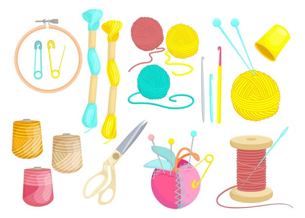 Varios hilos de colores para coser set plano