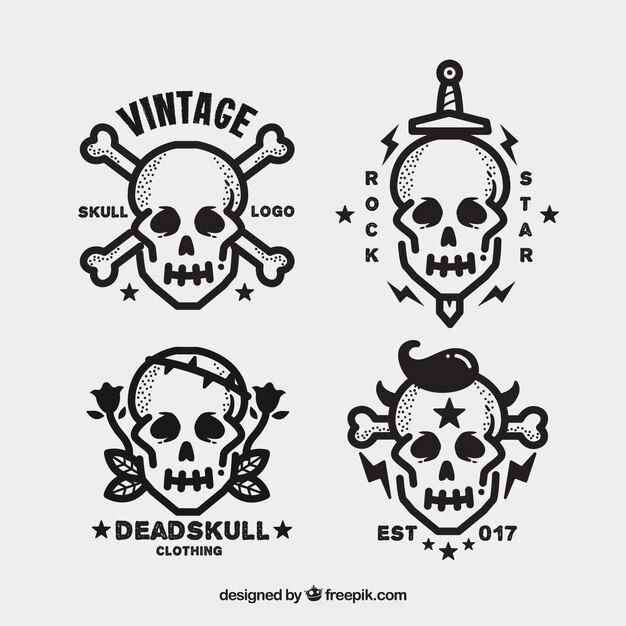 Varios logos de calaveras en diseño plano
