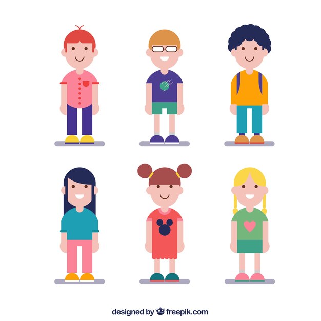 Varios niños felices en diseño plano