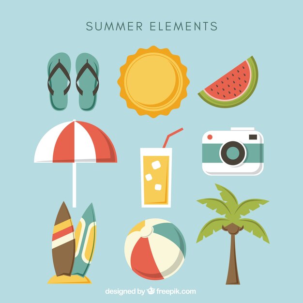 Varios objetos de colores para el verano