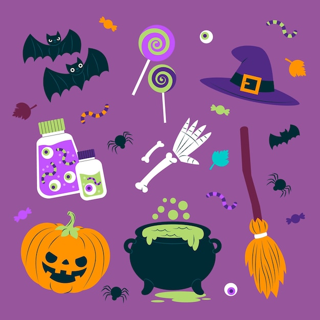 Vector gratuito varios objetos espeluznantes elementos de halloween