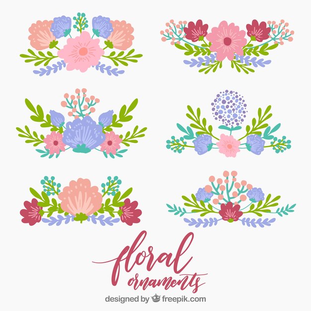 Varios ornamentos de flores dibujadas a mano