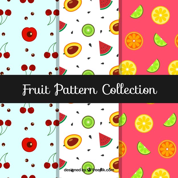 Varios patrones con frutas sabrosas en diseño plano