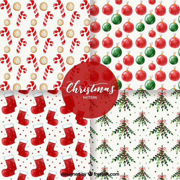 Varios patrones de navidad de acuarela 