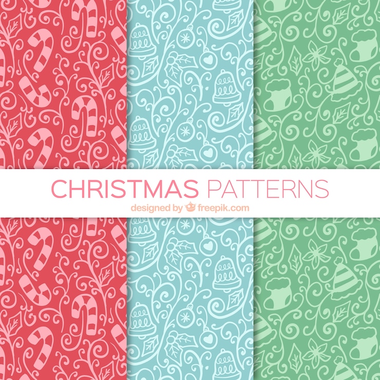 Vector gratuito varios patrones ornamentales dibujados a mano con elementos navideños