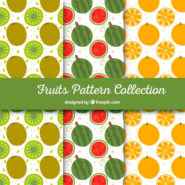 Varios patrones con piezas de frutas