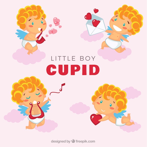 Varios personajes de cupidos con alas azules