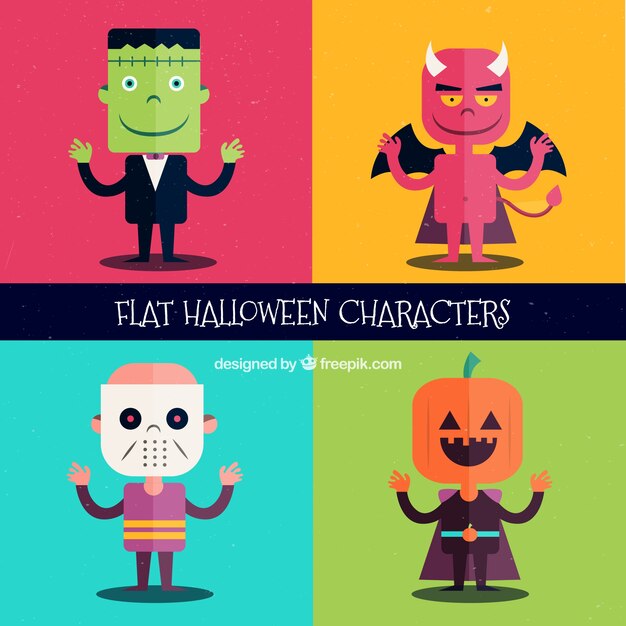 Varios personajes de halloween en diseño plano 