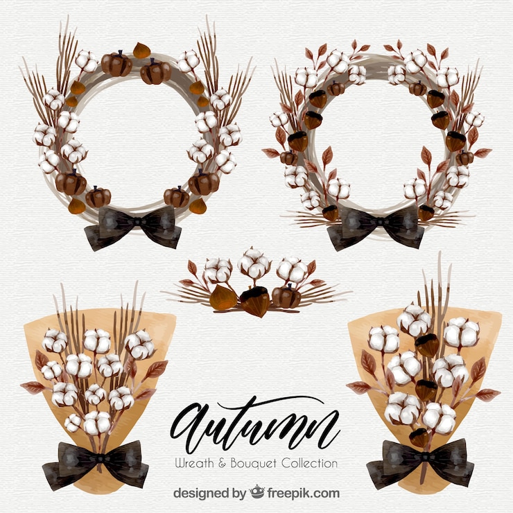 Vector gratuito varios ramos y coronas de flores de acuarela