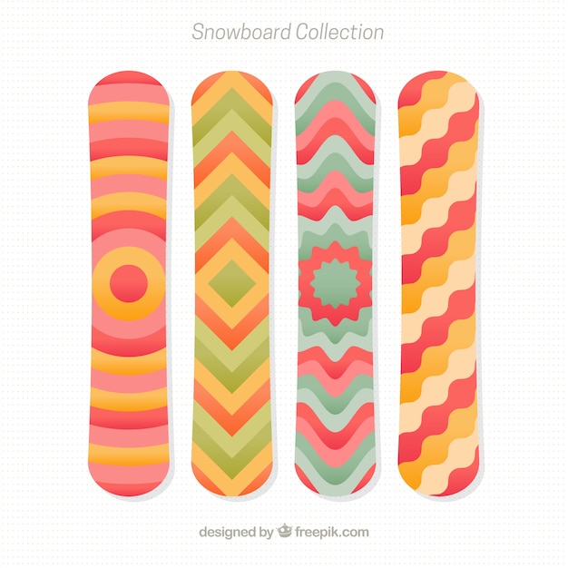 Varios snowboards con formas abstractas