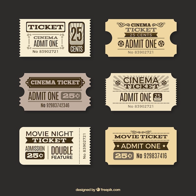 Vector gratuito varios tickets de cine en estilo vintage