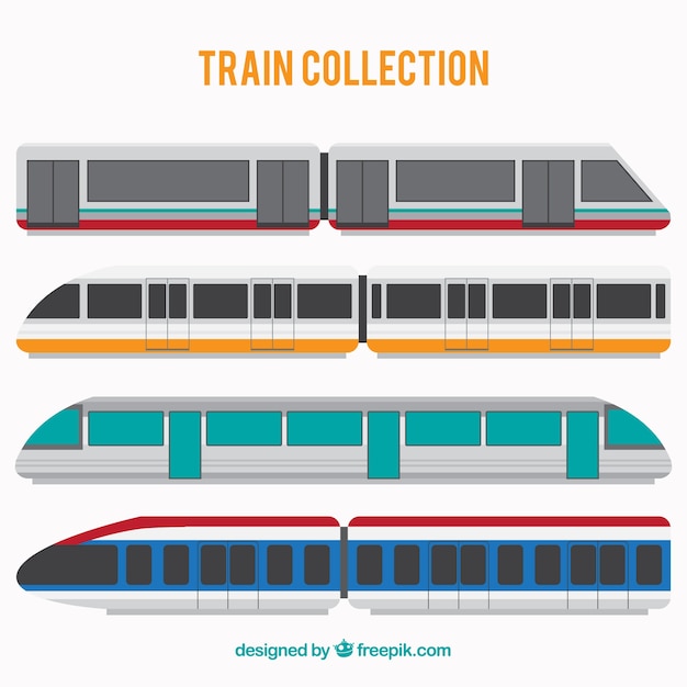 Vector gratuito varios trenes modernos en diseño plano