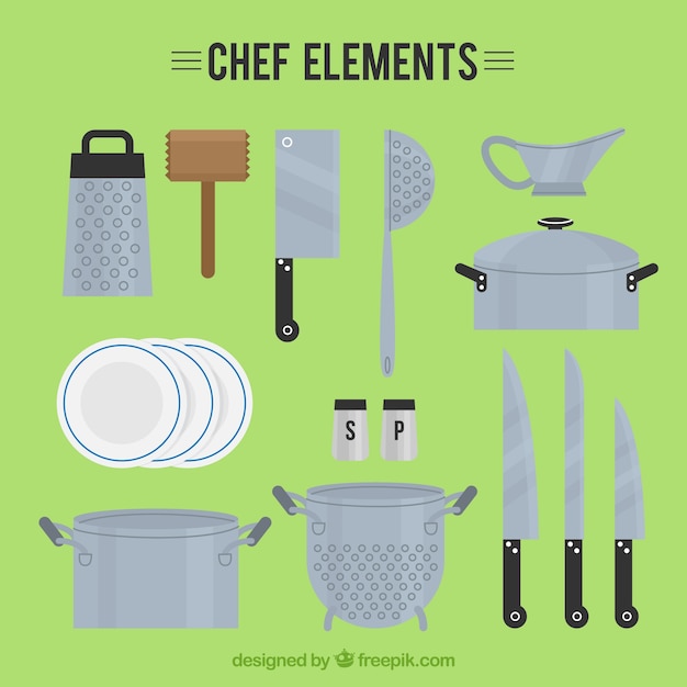Varios utensilios de chef en diseño plano
