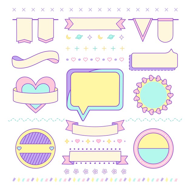 Varios vectores de elementos de diseño lindo y femenino