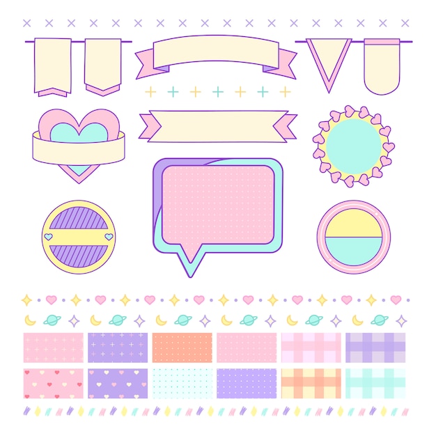 Varios vectores de elementos de diseño lindo y femenino