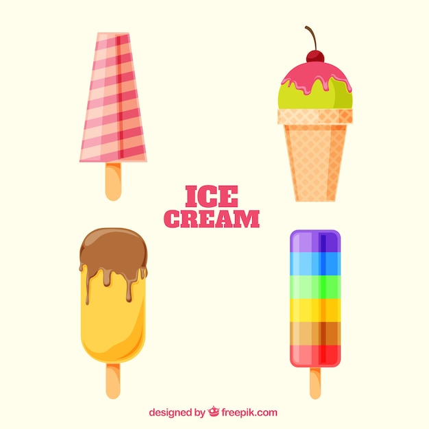 Various delicious ice creams in flat design