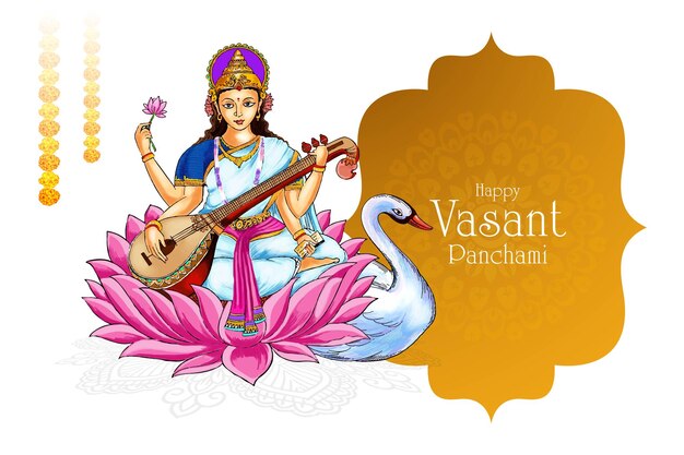 Vector gratuito vasant panchami en el dios indio saraswati maa diseño de tarjeta religiosa