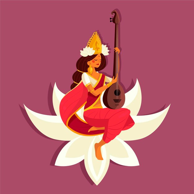 Vasant panchami festival saraswati diseño plano