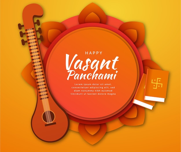 Vector gratuito vasant panchami instrumento musical y libros