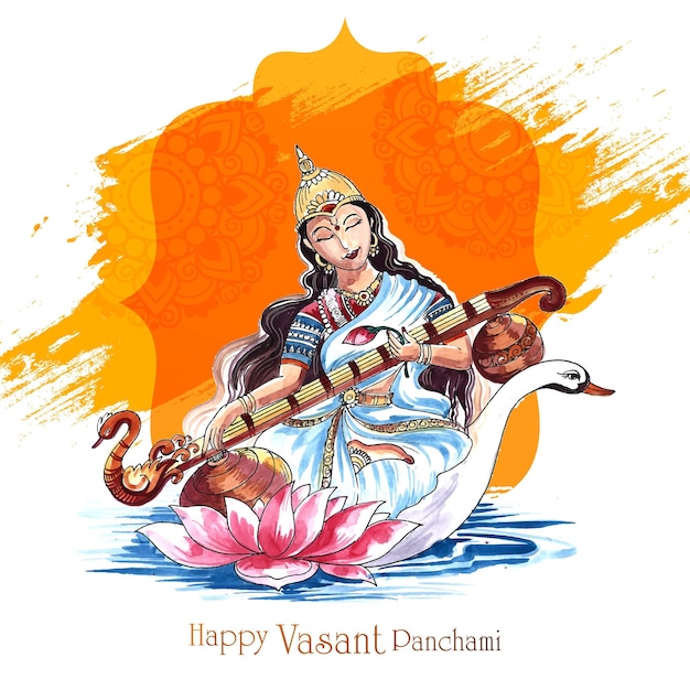 Vasant Panchami sobre el fondo de la tarjeta de celebración del dios indio Saraswati Maa