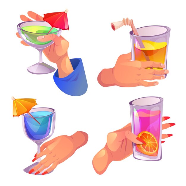 Vaso de cóctel de alcohol en la mano para el brindis de la fiesta