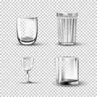 Vector gratuito vaso de cristal vacío sobre fondo transparente vaso de whisky copa de highball cristalería brillante limpio utensilios realistas para bebidas