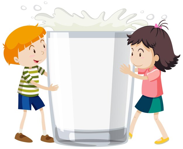 Un vaso de leche con personaje de dibujos animados.