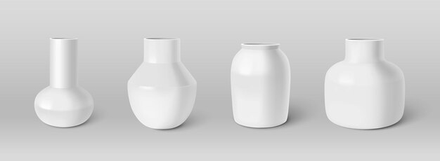 Vasos de cerámica blanca colocados aislados en el fondo