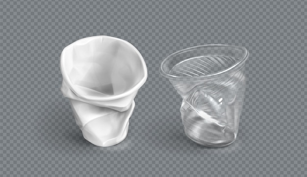 Vector gratuito vasos de plástico usados, vasos desechables
