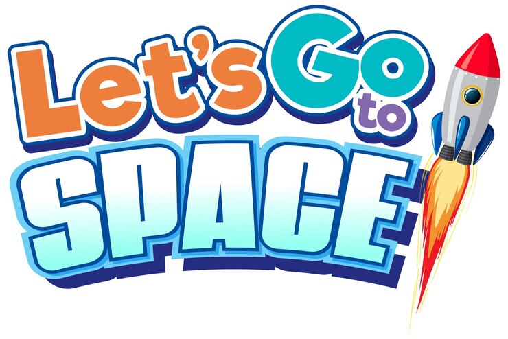 Vector gratuito vayamos al diseño de palabras espaciales con nave espacial.