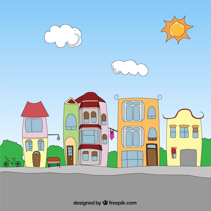 Vector gratuito vecindario de dibujos animados