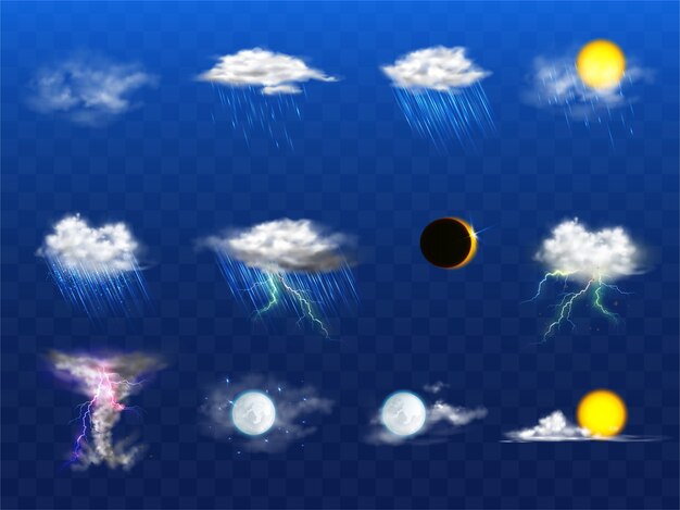 Vector 3d conjunto realista con elementos de pronóstico del tiempo
