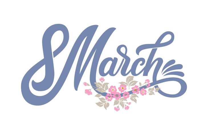 Vector gratuito vector 8 de marzo día de la mujer caligrafía de moda ilustración vectorial sobre fondo blanco inscripción elegante y tierna para tarjeta de regalo o diseño de invitación con flores