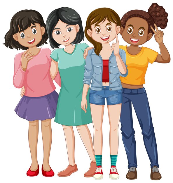 Vector de amistad de chicas de diversidad