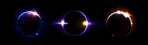 Vector de anillo de neón de eclipse solar y luz de la luna