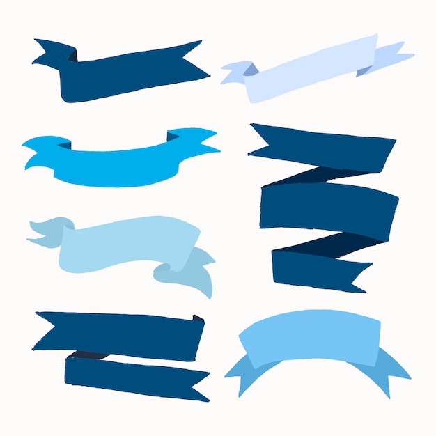 Vector de banner de cinta azul, conjunto de diseño plano de etiqueta