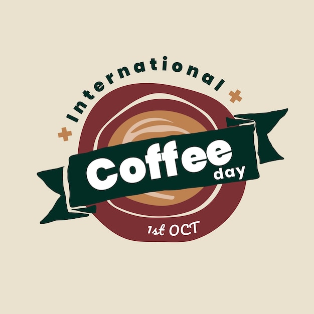 Vector gratuito vector de banner de insignia de día internacional de café