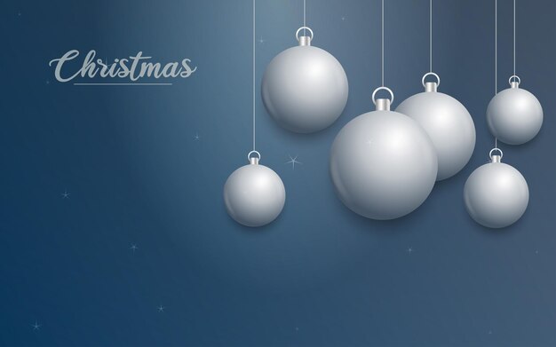 Vector banner de navidad con decoraciones feliz navidad texto adornos de plata sobre fondo azul ilustración vectorial