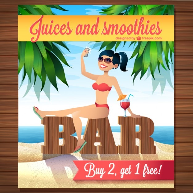 Vector gratuito vector de bar con zumos y smoothies