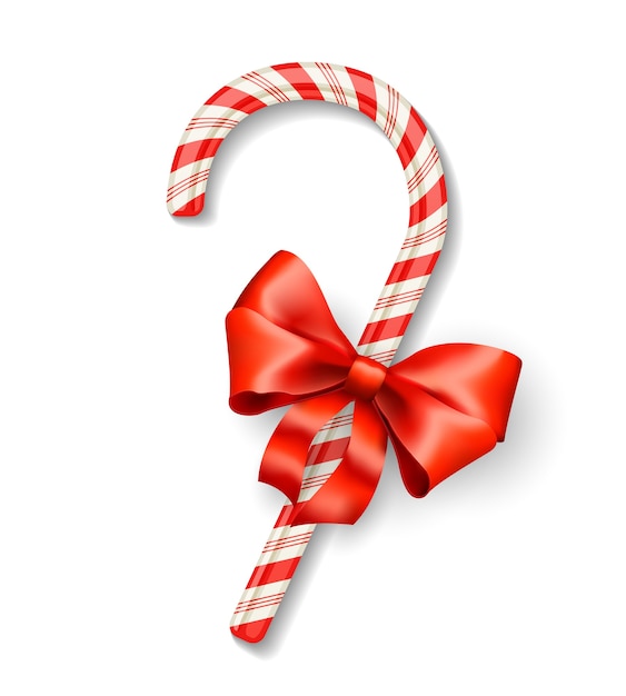 Vector de bastón de caramelo de Navidad con lazo rojo aislado en blanco