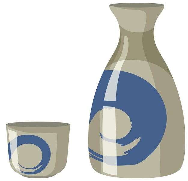 Vector de botella y taza de sake japonés