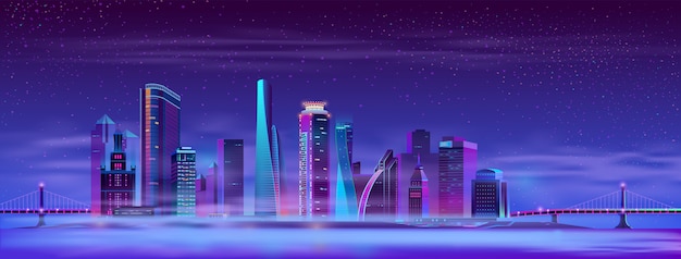 Vector brumosa megapolis entre puentes con bisagras, isla