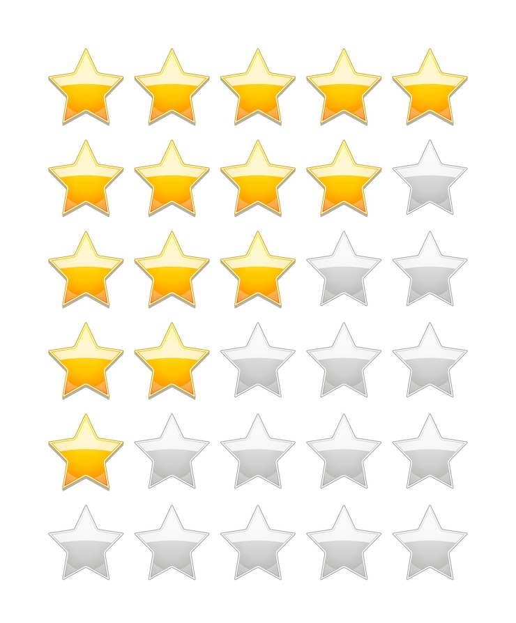 Vector gratuito vector de calificación 5 estrellas aislado en blanco
