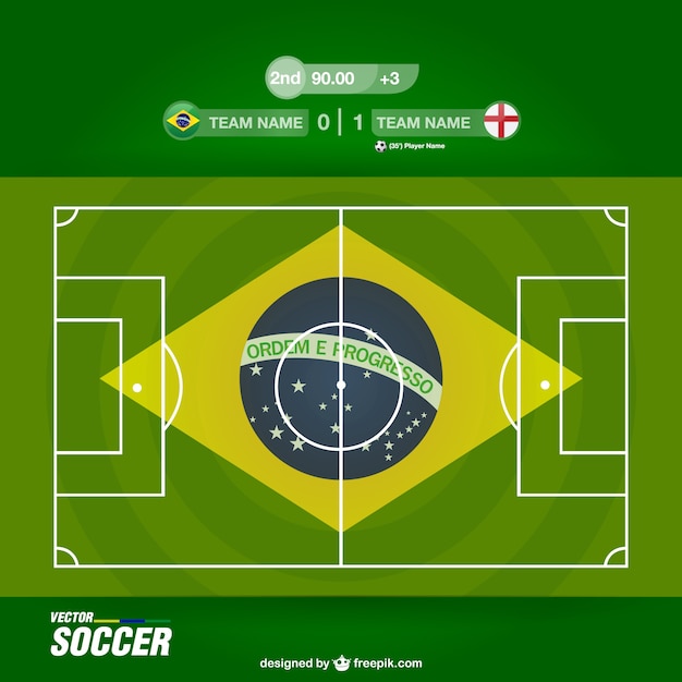 Vector gratuito vector campo de fútbol con bandera de brasil