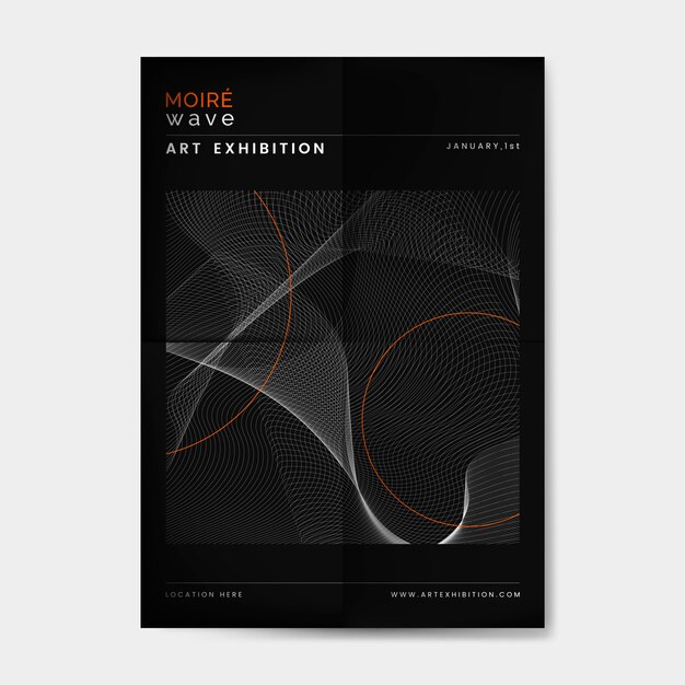 Vector de cartel de la exposición de arte moiré ola negro