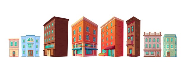 Vector ciudad calle edificio casa dibujos animados conjunto de iconos